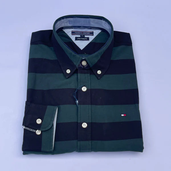 Men's Forest Green Wide Stripe Oxford Shirt
