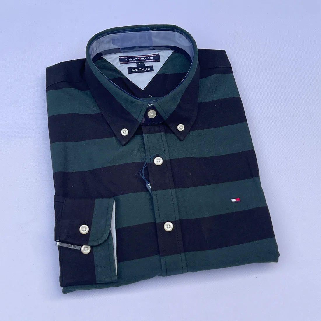 Men's Forest Green Wide Stripe Oxford Shirt