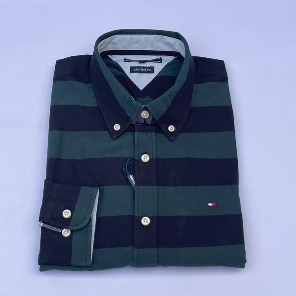 Men's Forest Green Wide Stripe Oxford Shirt