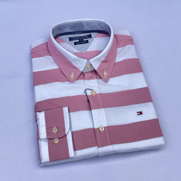 Men's Blush Pink & White Wide Stripe Oxford Shirt