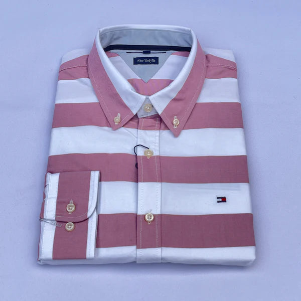 Men's Blush Pink & White Wide Stripe Oxford Shirt