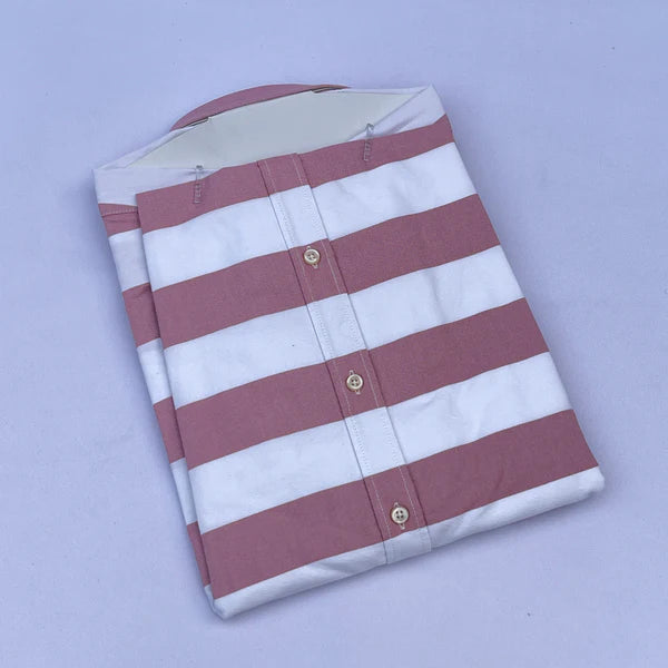 Men's Blush Pink & White Wide Stripe Oxford Shirt