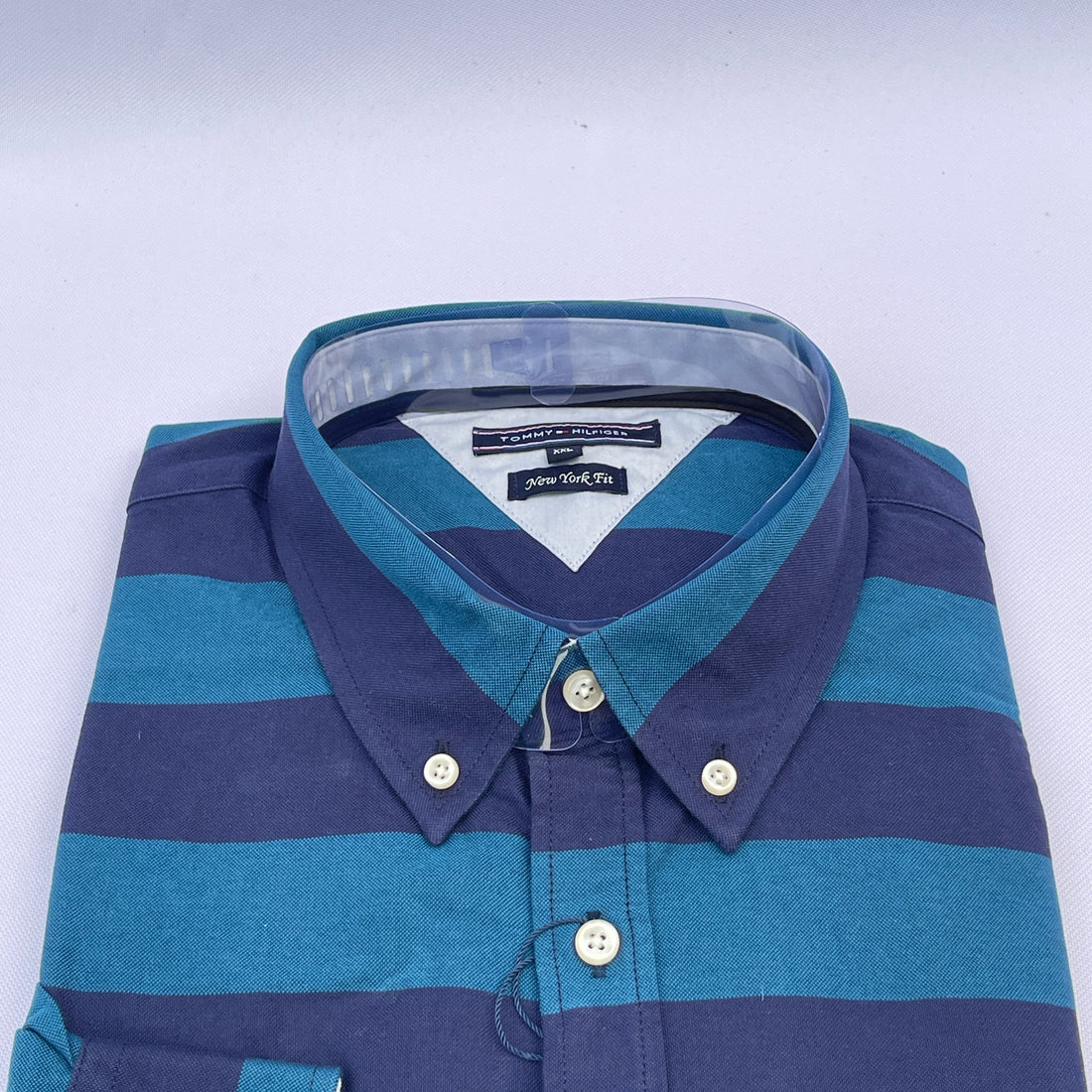 Men's Teal Blue & Navy Wide Stripe Oxford Shirt