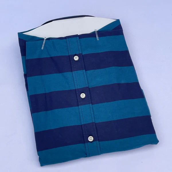 Men's Teal Blue & Navy Wide Stripe Oxford Shirt
