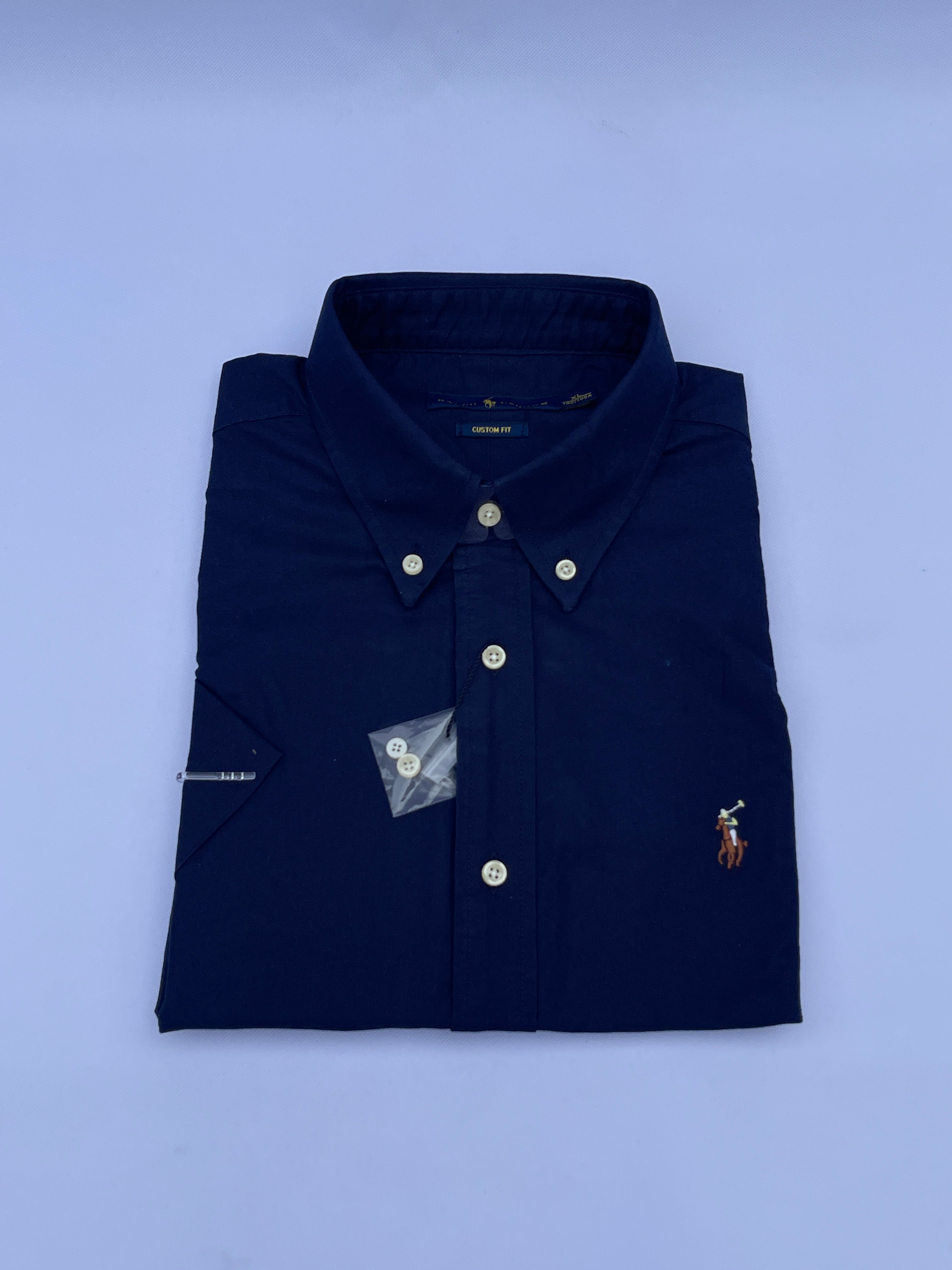 Navy Blue Short-Sleeve Cotton Shirt