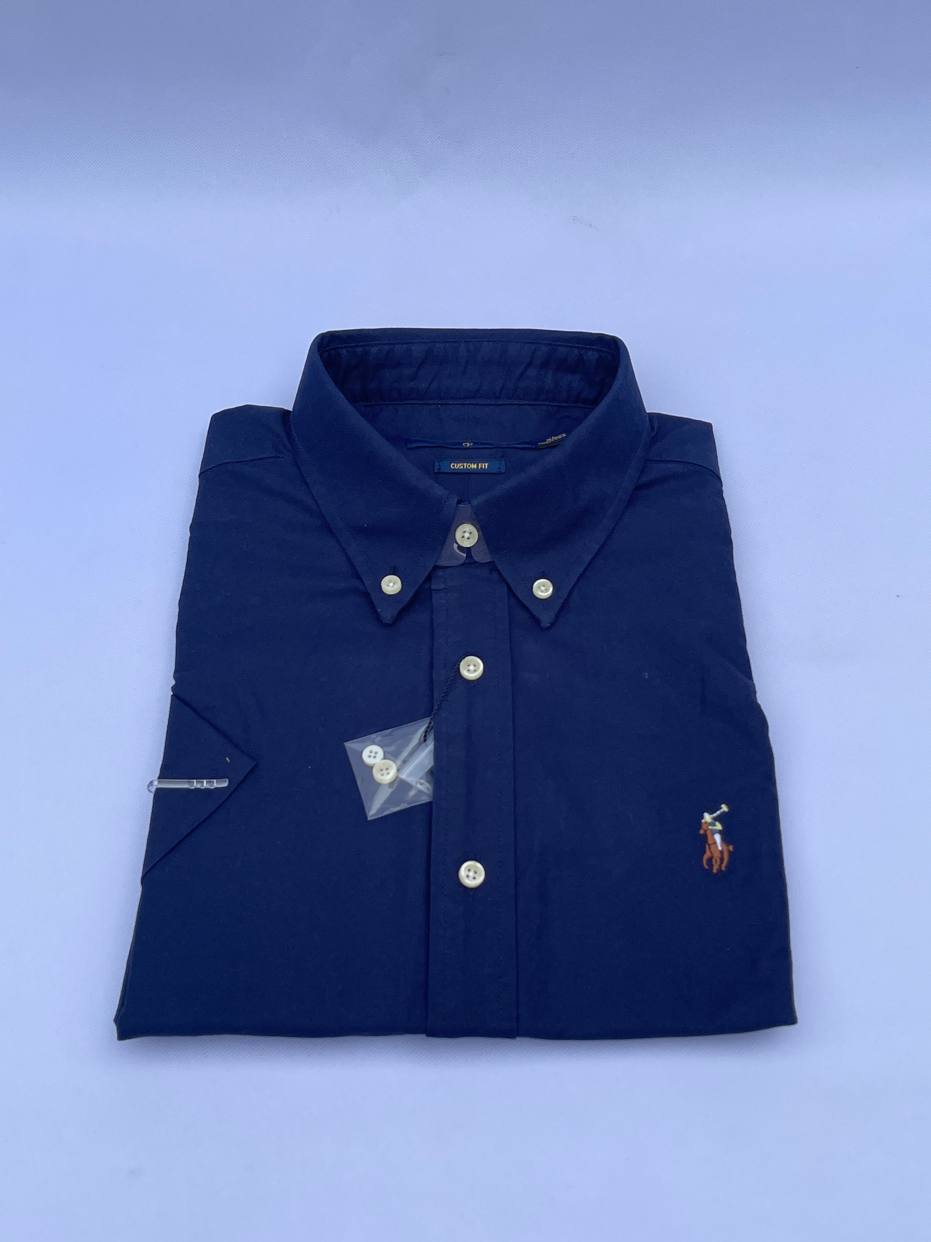 Navy Blue Short-Sleeve Cotton Shirt