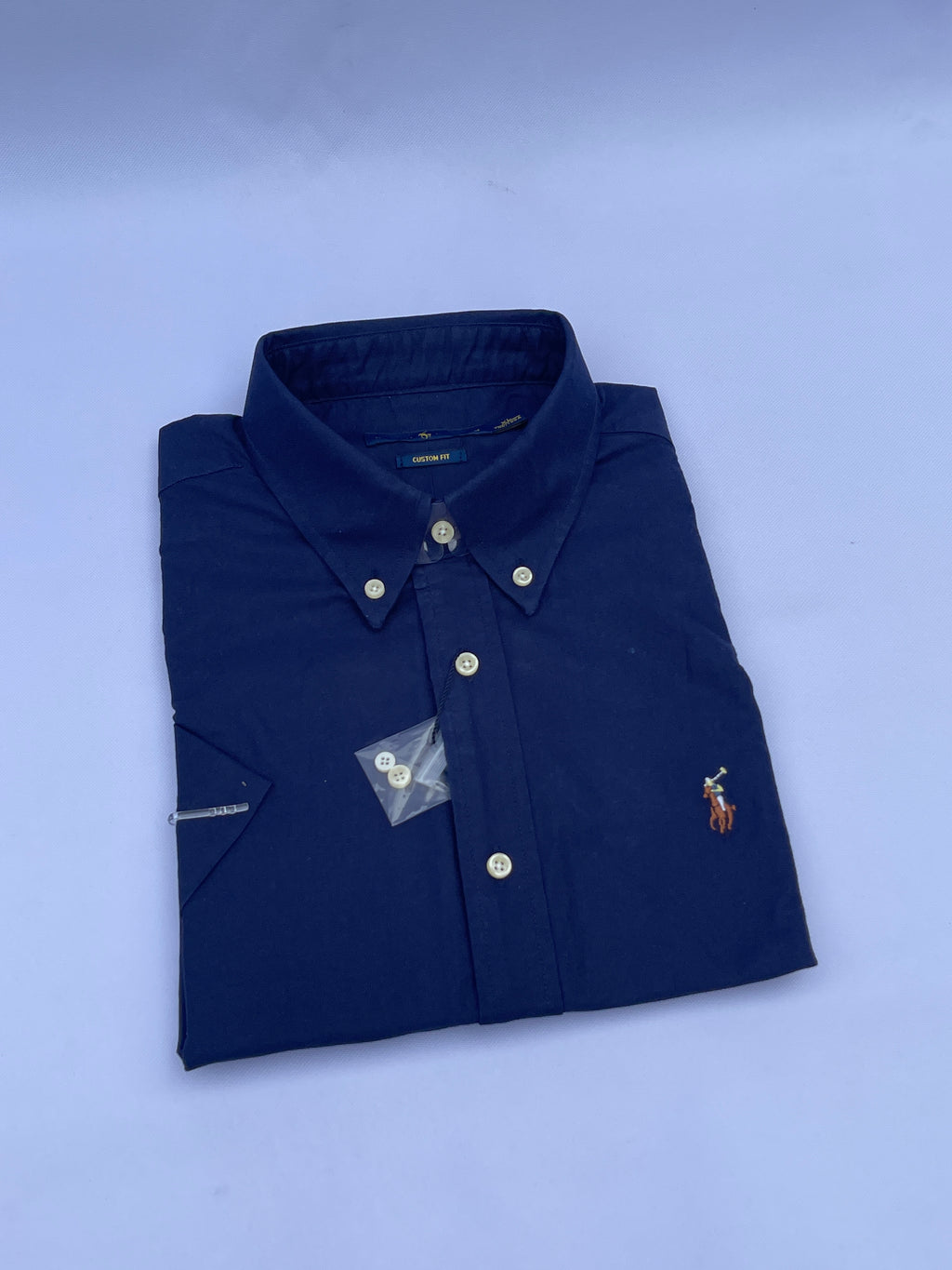 Navy Blue Short-Sleeve Cotton Shirt