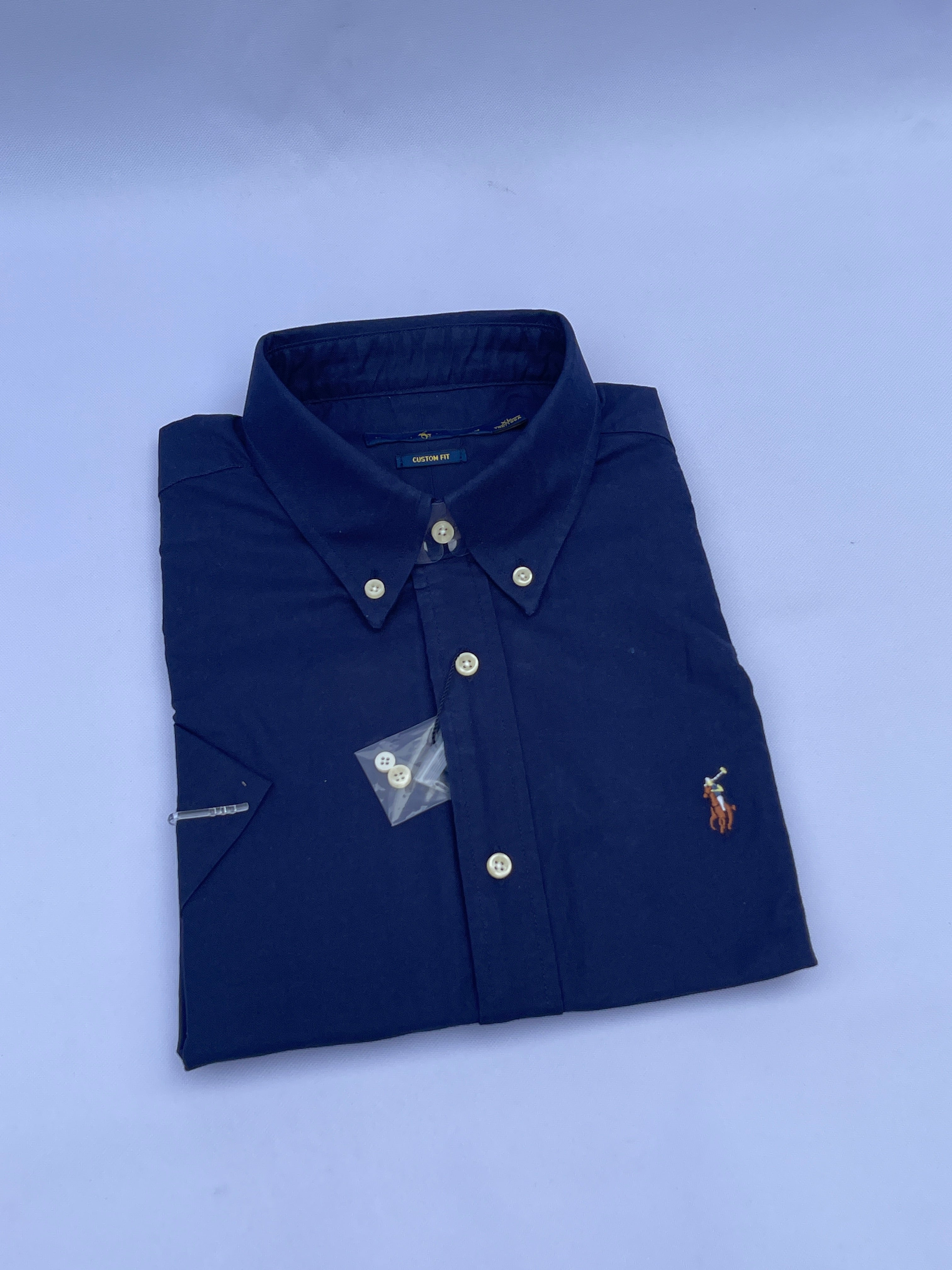 Navy Blue Short-Sleeve Cotton Shirt