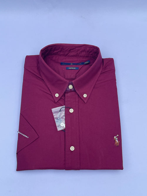 Burgundy Short-Sleeve Cotton Shirt