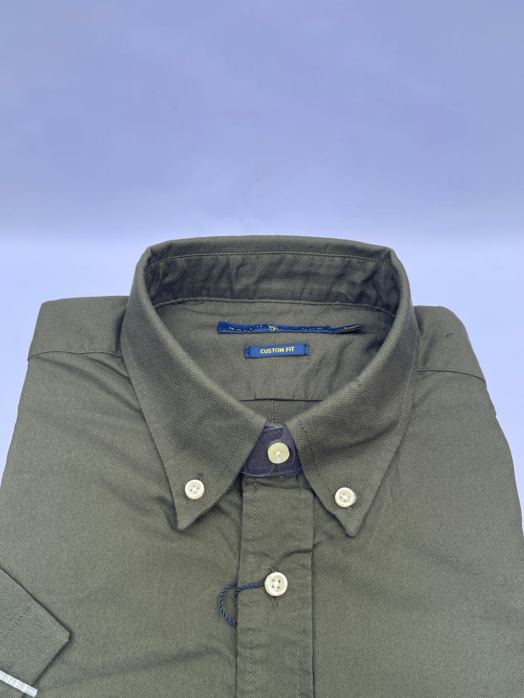 Olive Green Short-Sleeve Cotton Shirt