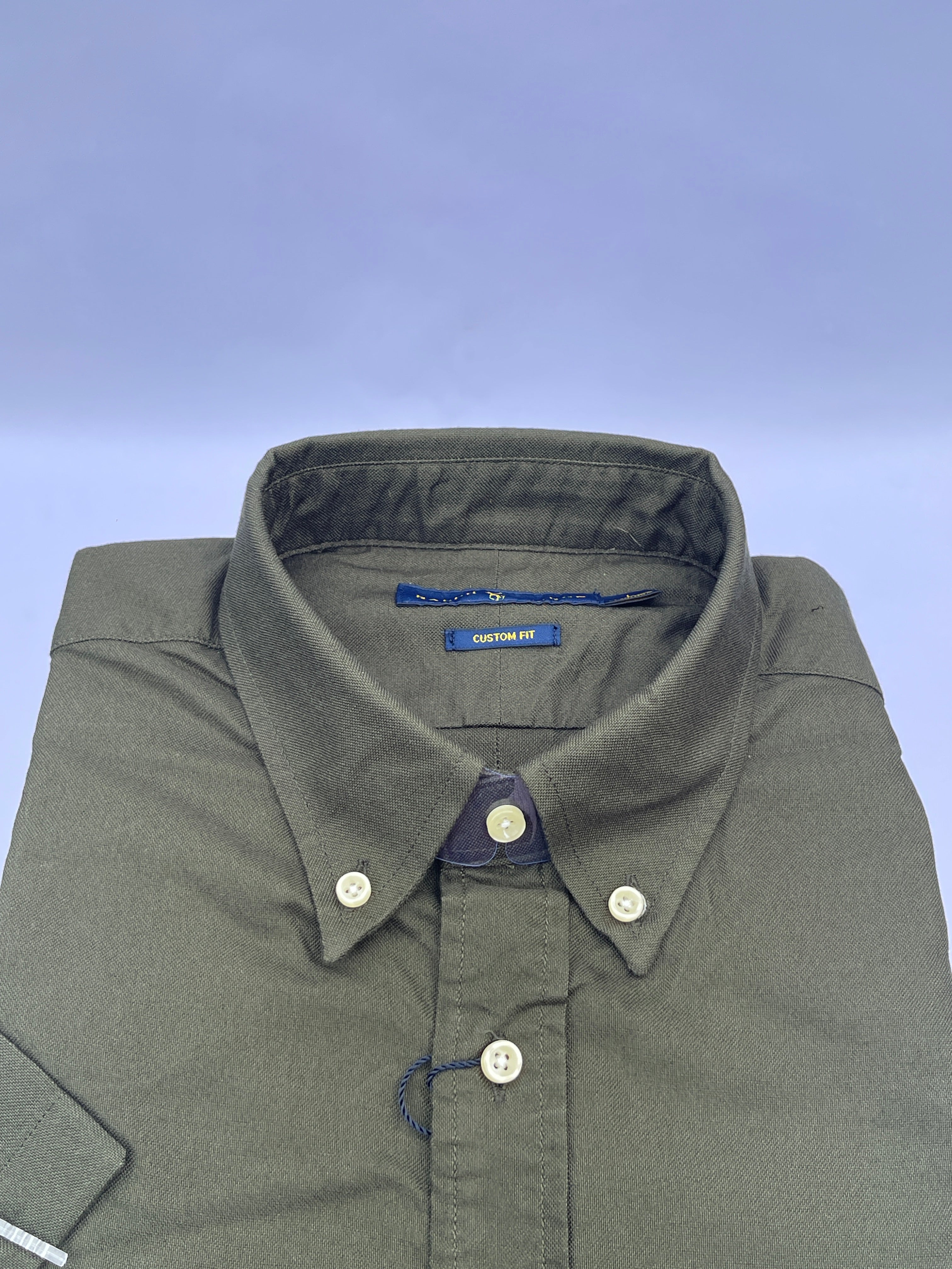 Olive Green Short-Sleeve Cotton Shirt