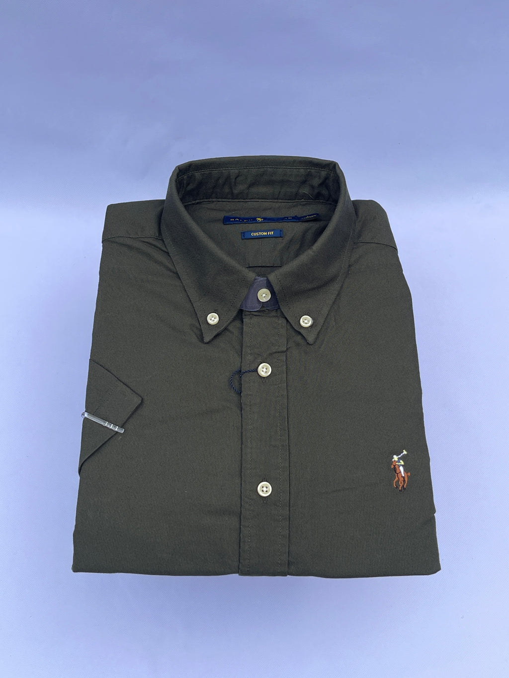 Olive Green Short-Sleeve Cotton Shirt