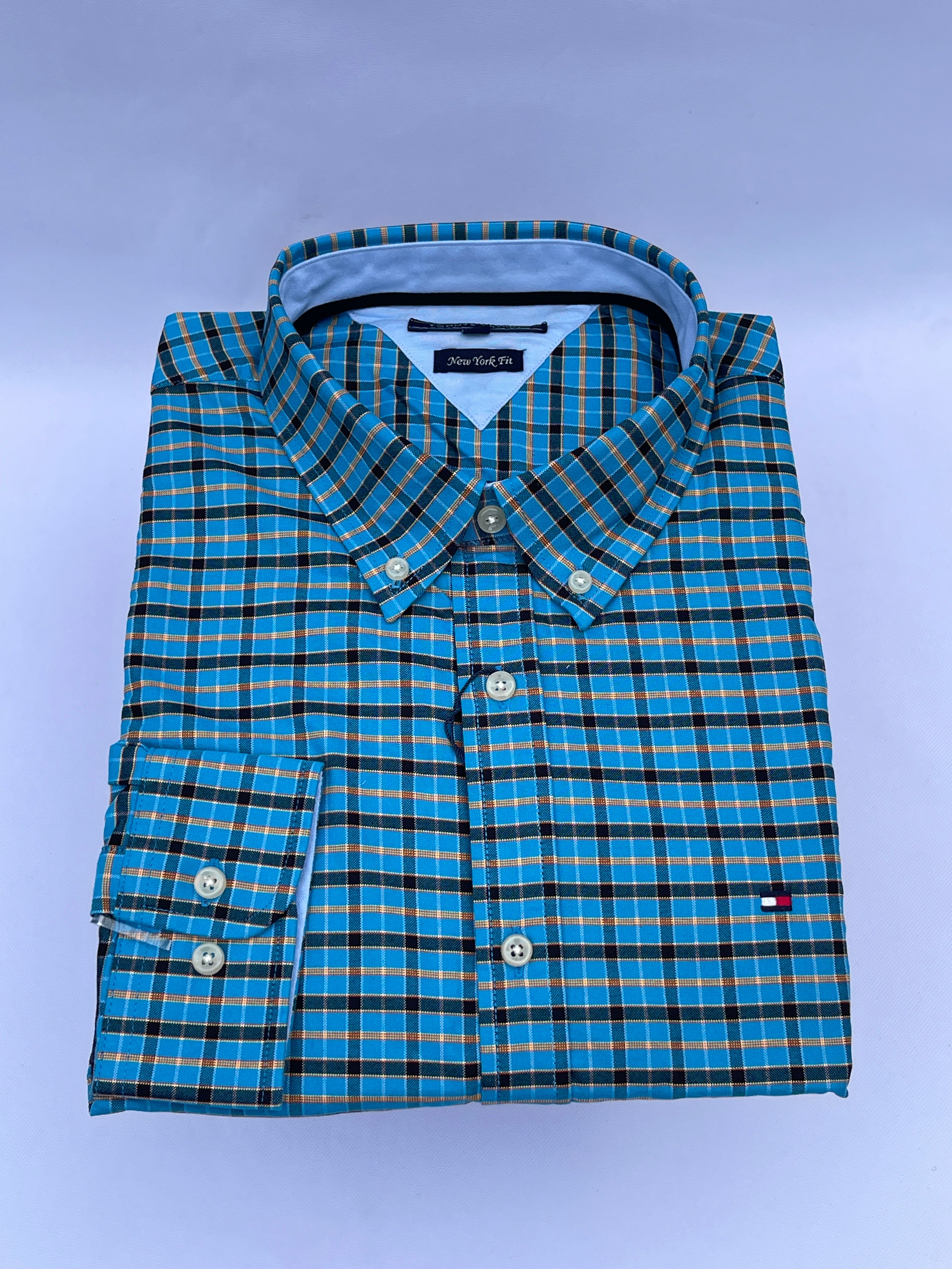 Ocean Blue Checkered Dress Shirt