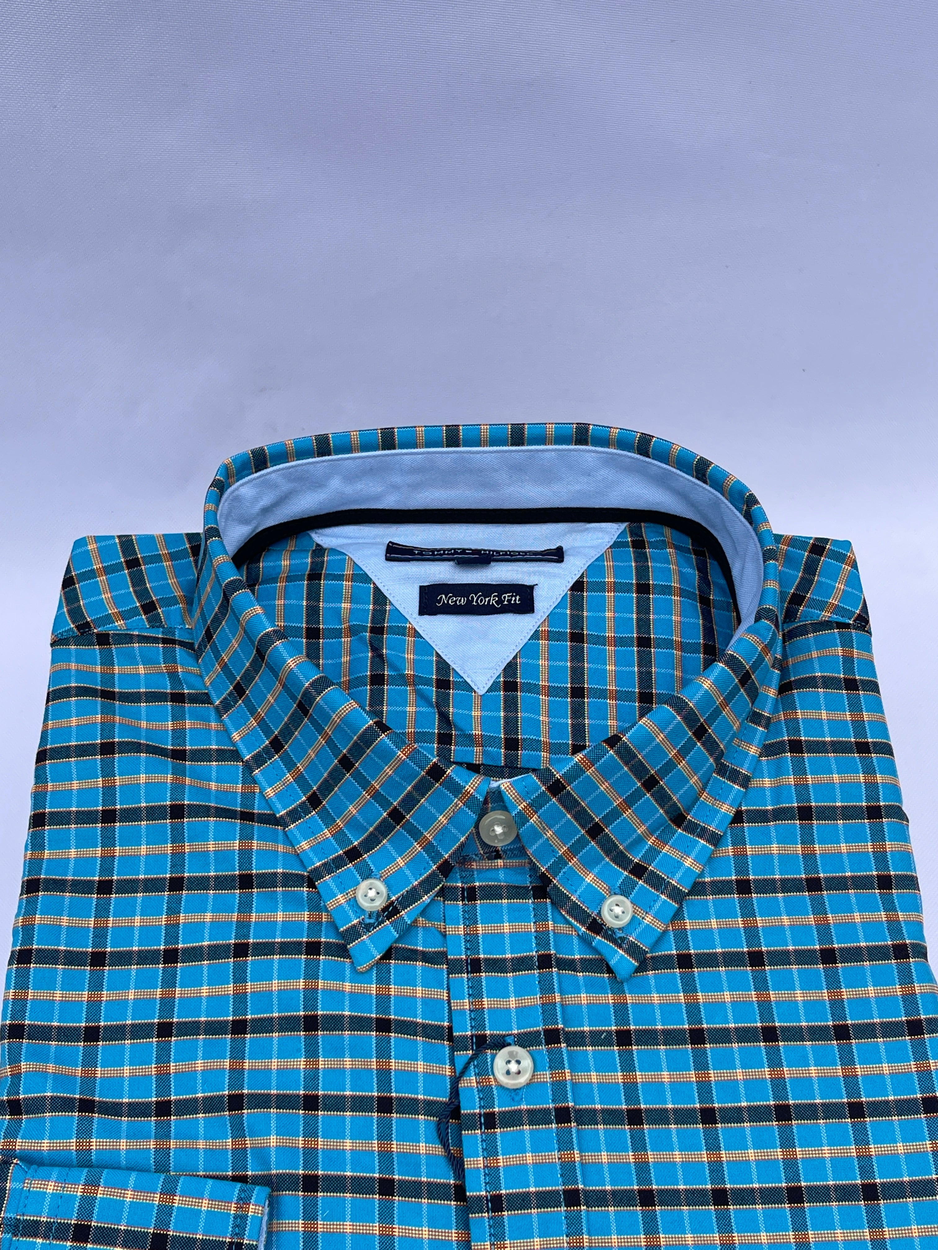 Ocean Blue Checkered Dress Shirt