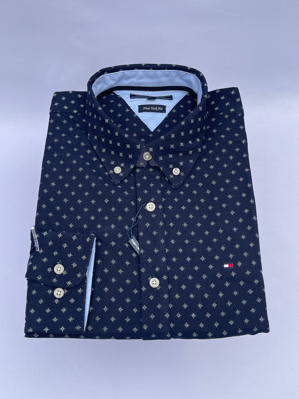 Navy Micro-Print Button-Down Shirt