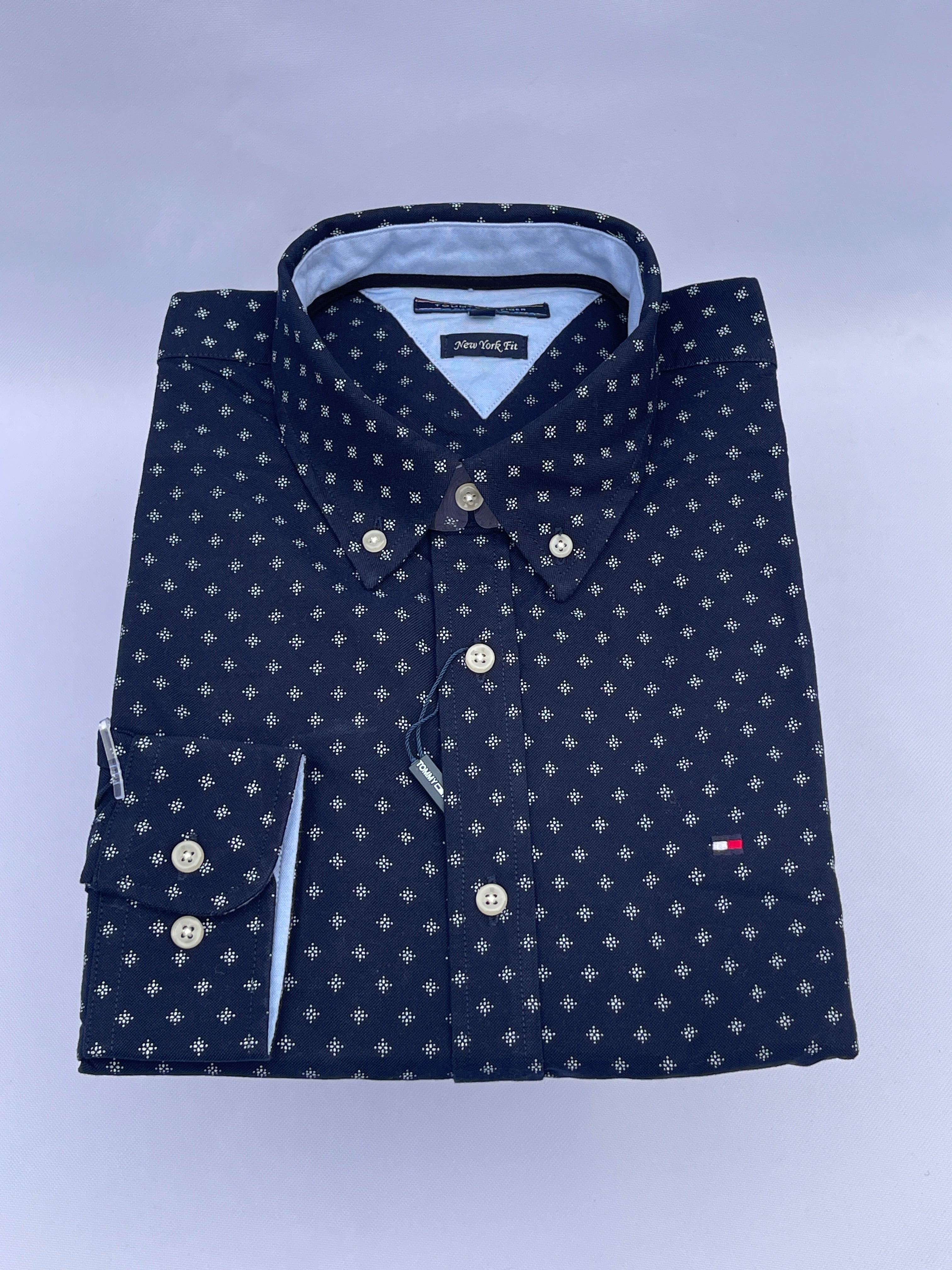 Navy Micro-Print Button-Down Shirt