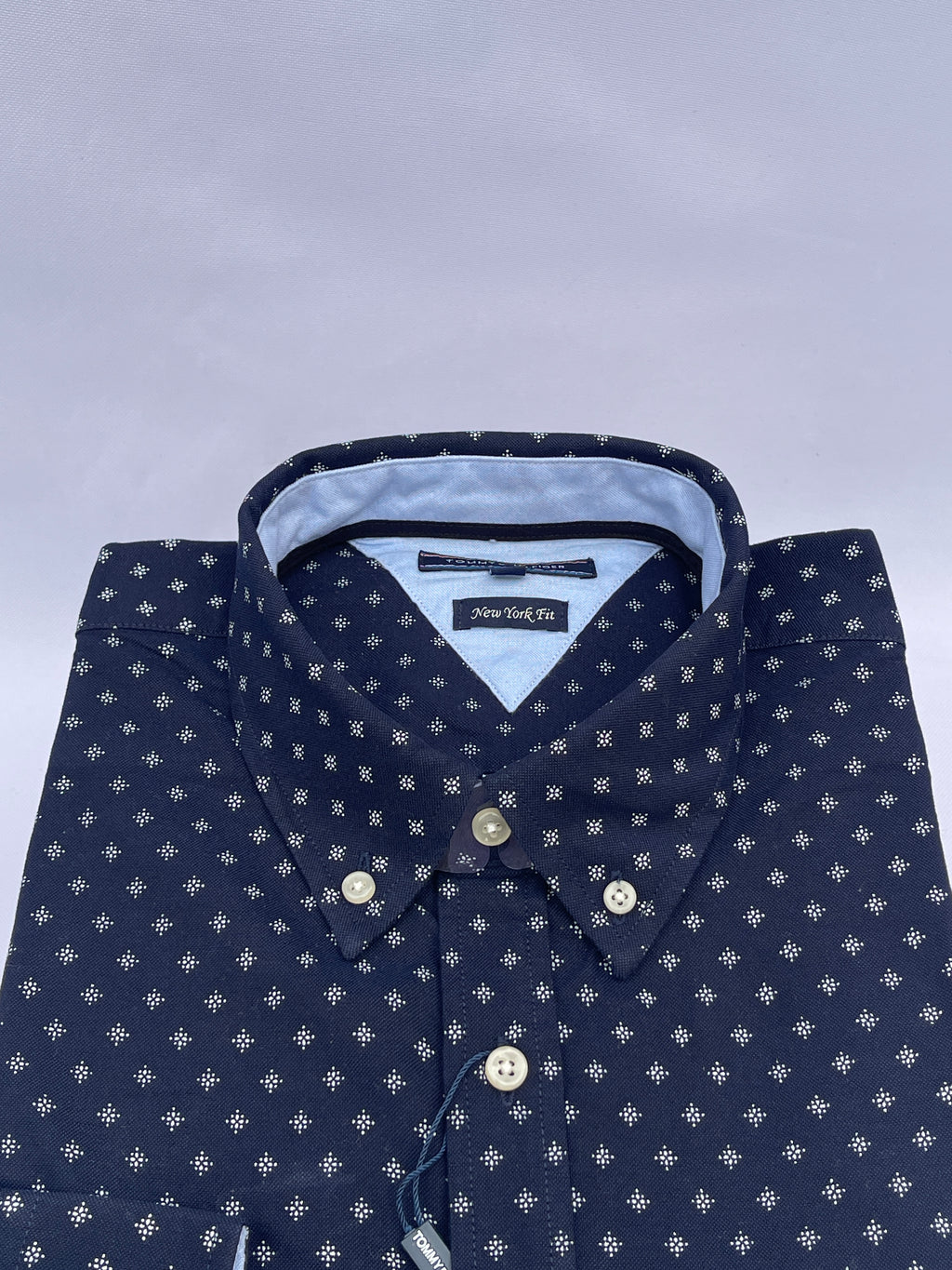 Navy Micro-Print Button-Down Shirt