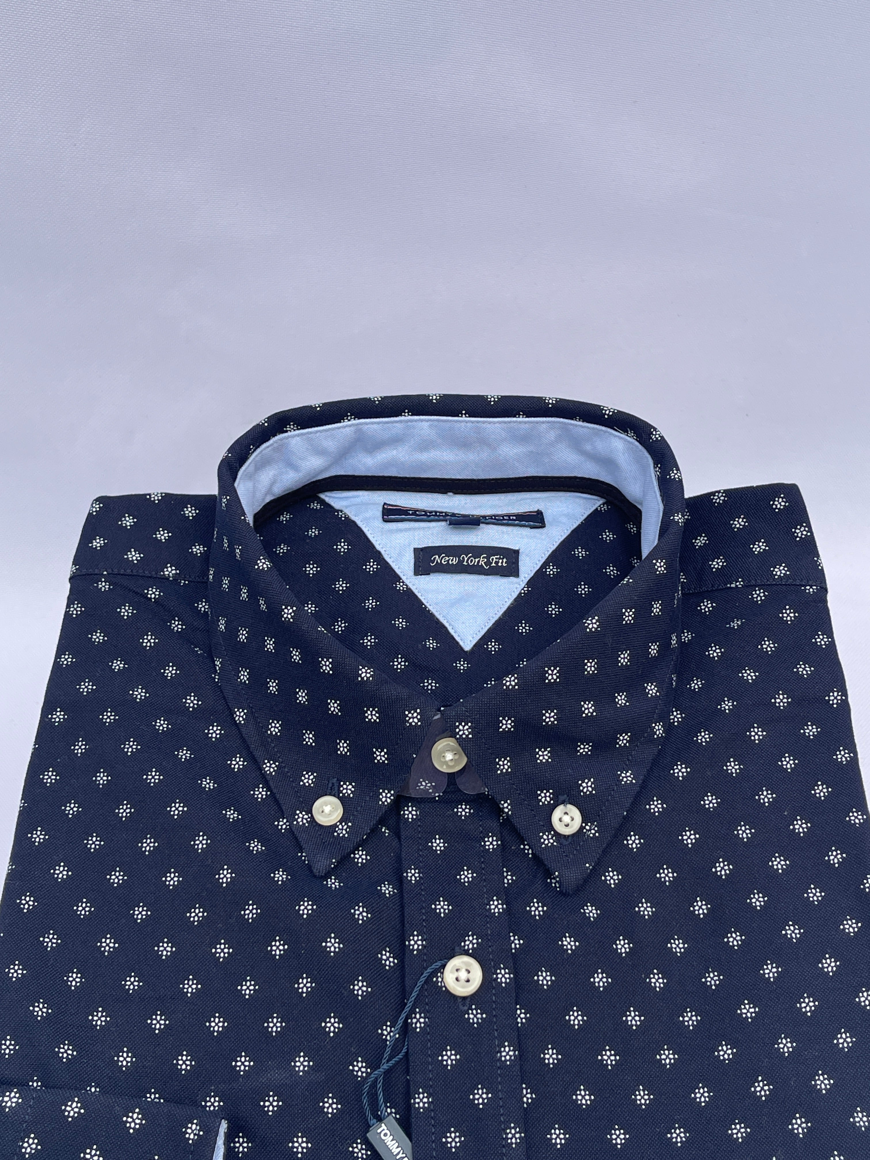Navy Micro-Print Button-Down Shirt