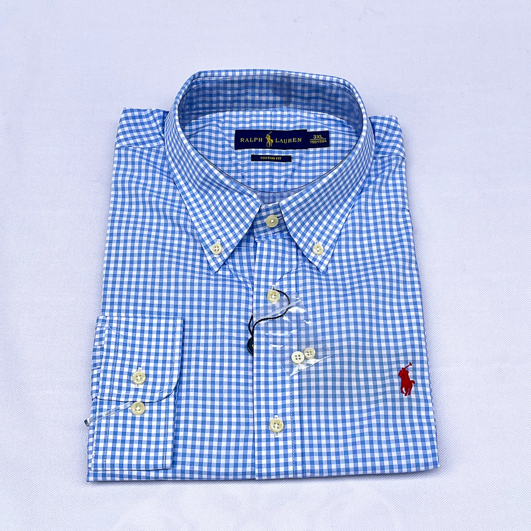 Blue Gingham Check Long Sleeve Shirt