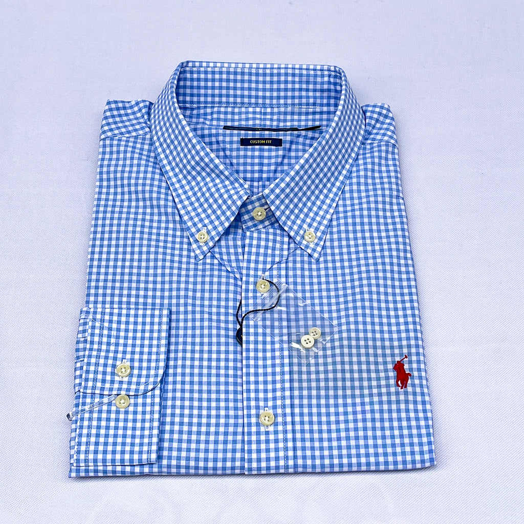 Blue Gingham Check Long Sleeve Shirt
