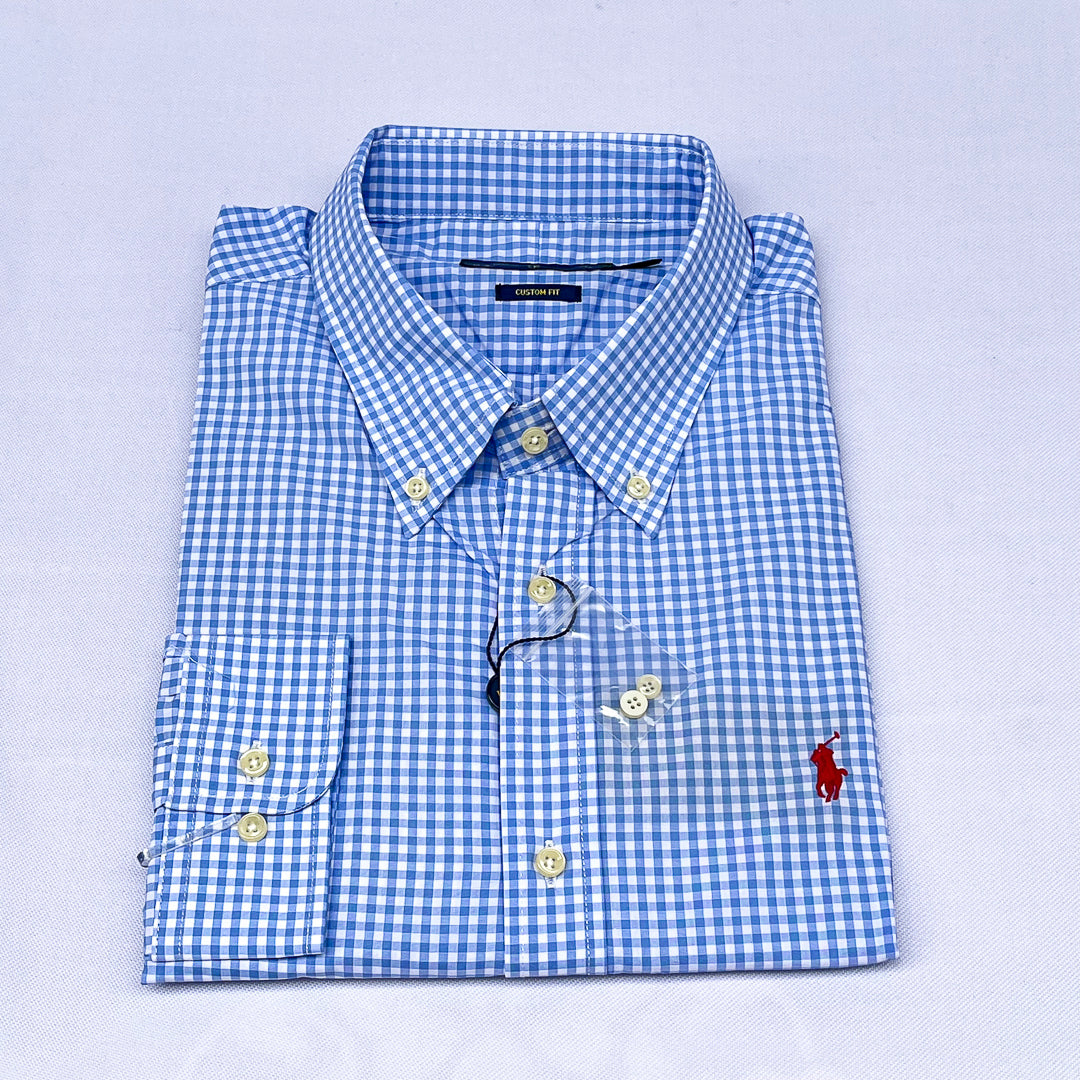Blue Gingham Check Long Sleeve Shirt