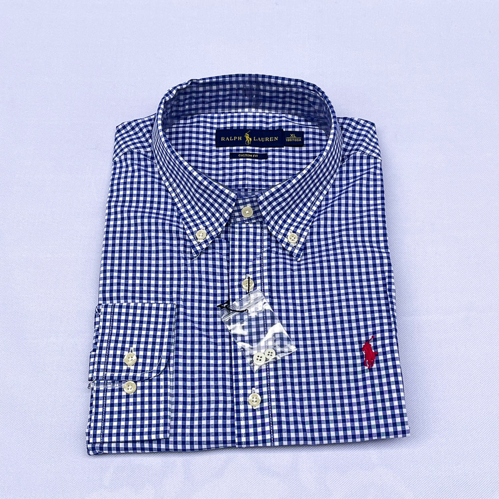 Navy Gingham Check Long Sleeve Shirt