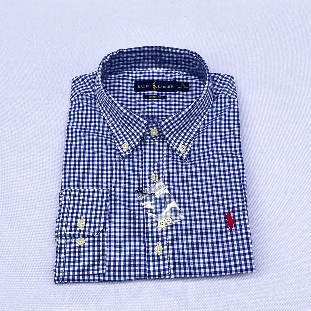 Navy Gingham Check Long Sleeve Shirt