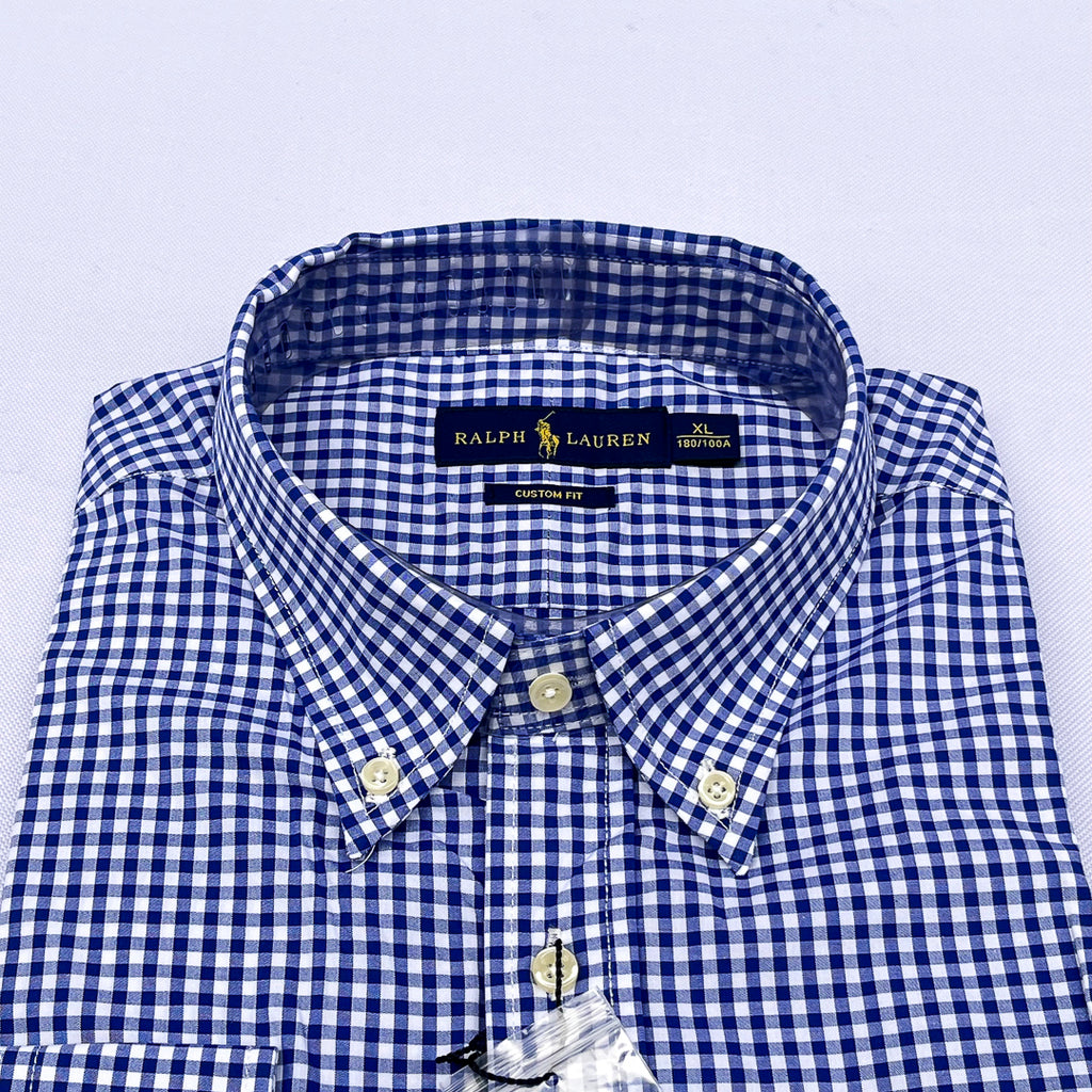 Navy Gingham Check Long Sleeve Shirt