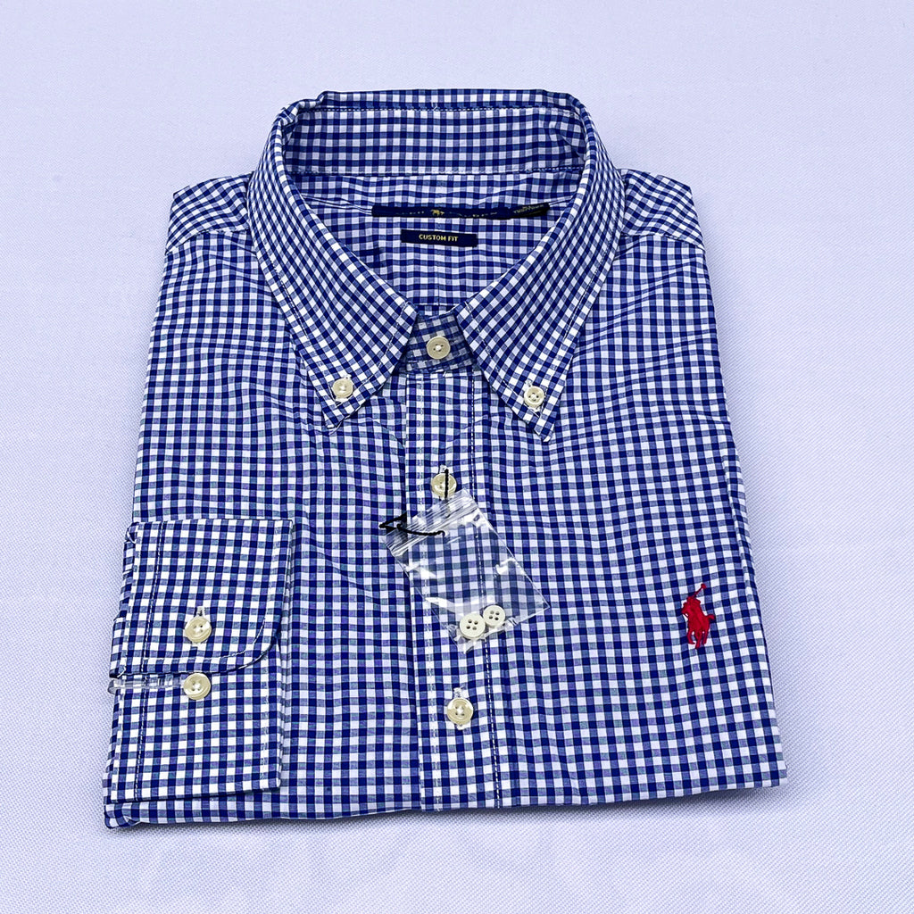 Navy Gingham Check Long Sleeve Shirt