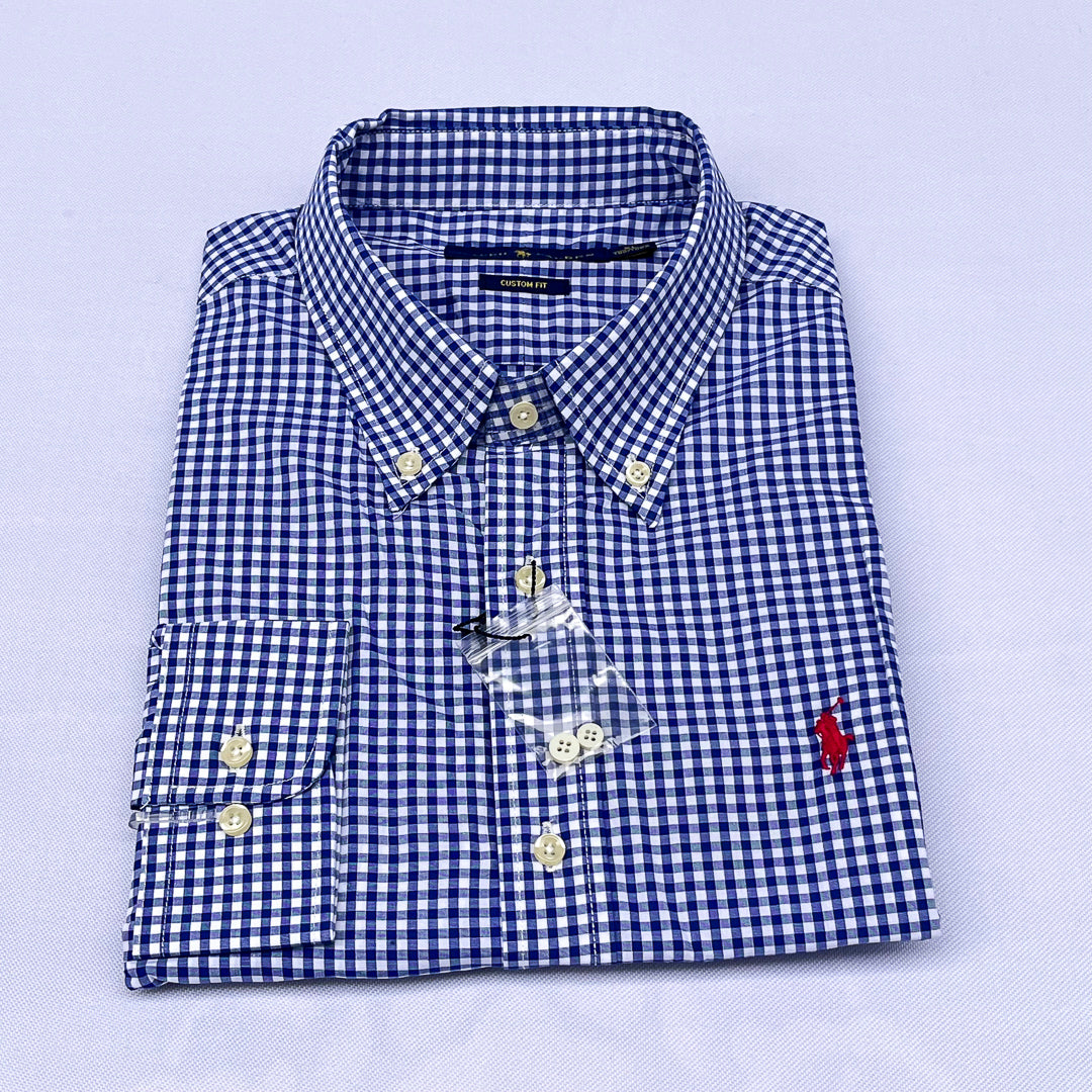 Navy Gingham Check Long Sleeve Shirt