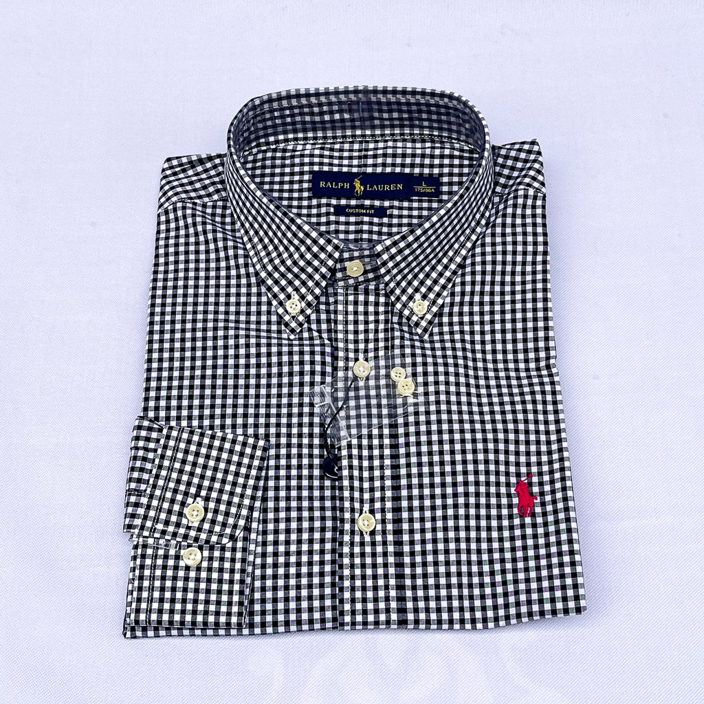 Black Gingham Check Long Sleeve Shirt