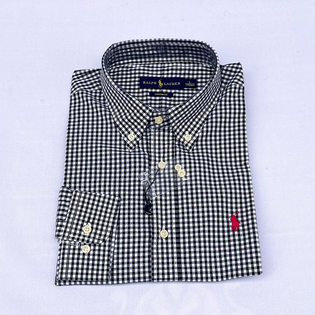 Black Gingham Check Long Sleeve Shirt