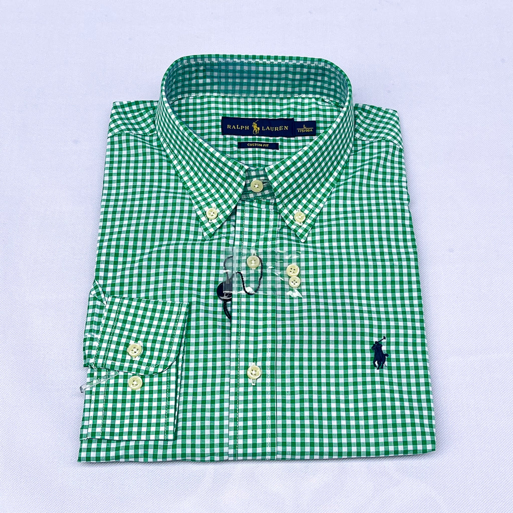 Green Gingham Check Long Sleeve Shirt
