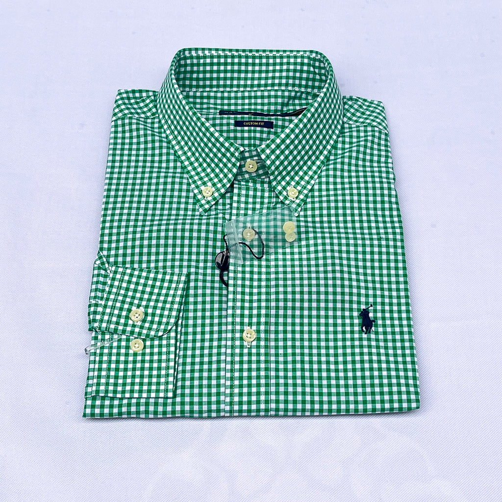 Green Gingham Check Long Sleeve Shirt