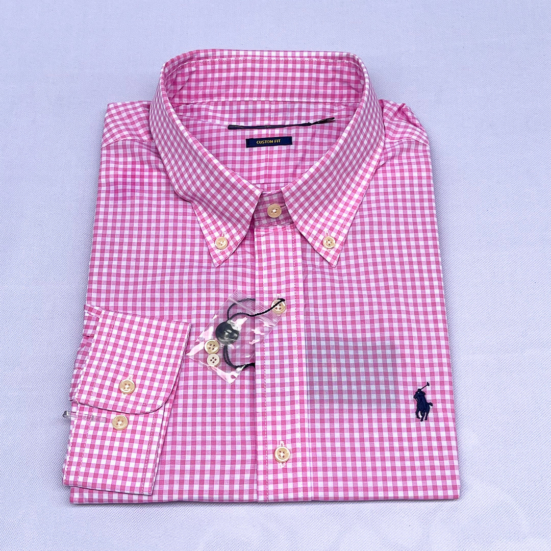 Pink Gingham Check Long Sleeve Shirt
