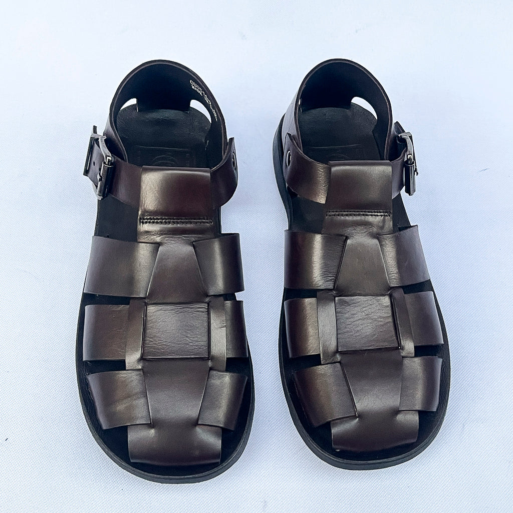 Centurion Wide-Strap Leather Fisherman Sandal – Dark Brown