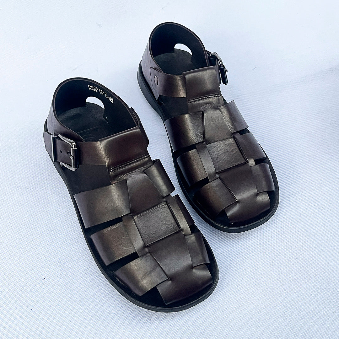 Centurion Wide-Strap Leather Fisherman Sandal – Dark Brown