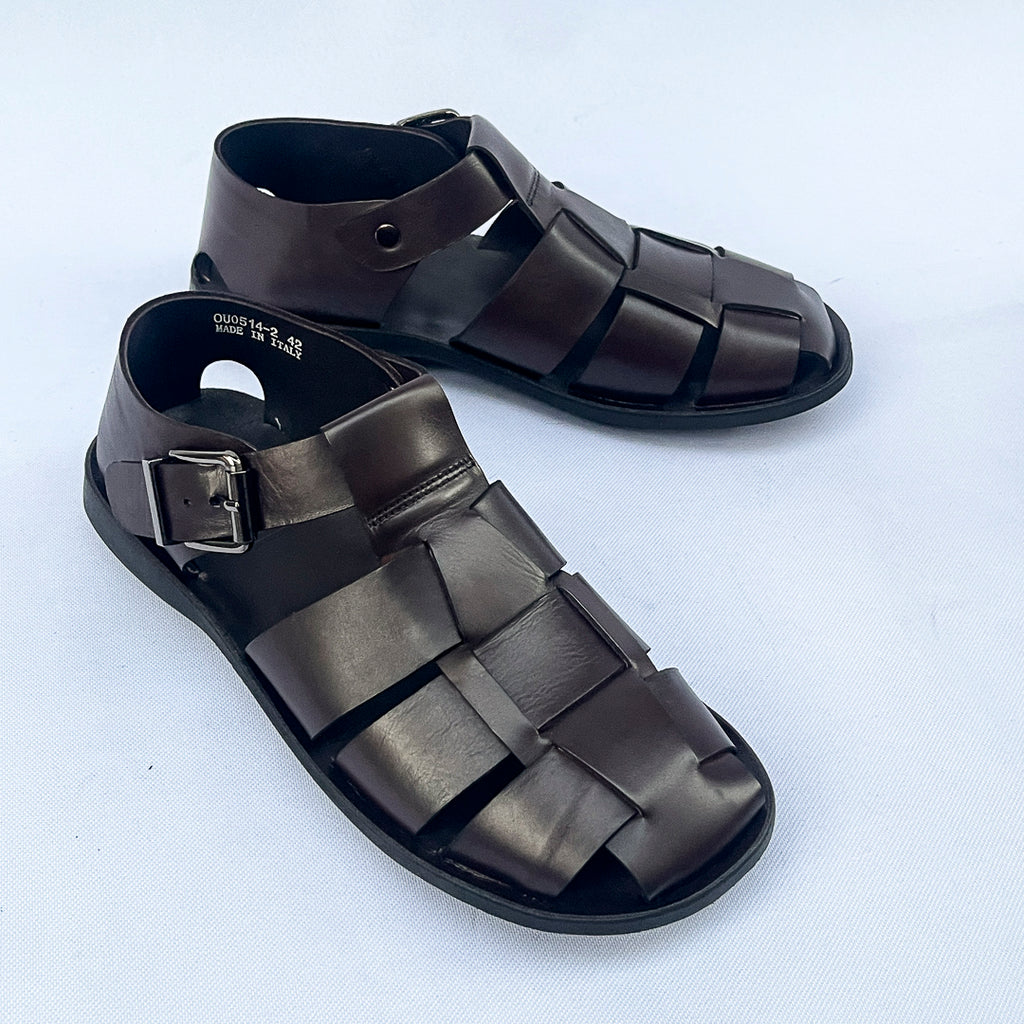 Centurion Wide-Strap Leather Fisherman Sandal – Dark Brown