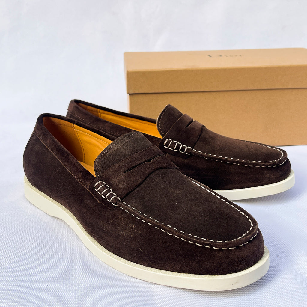 Marina Suede Penny Loafer – Dark Brown
