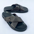 Prestige Grain Leather Cross Slide – Dark Brown