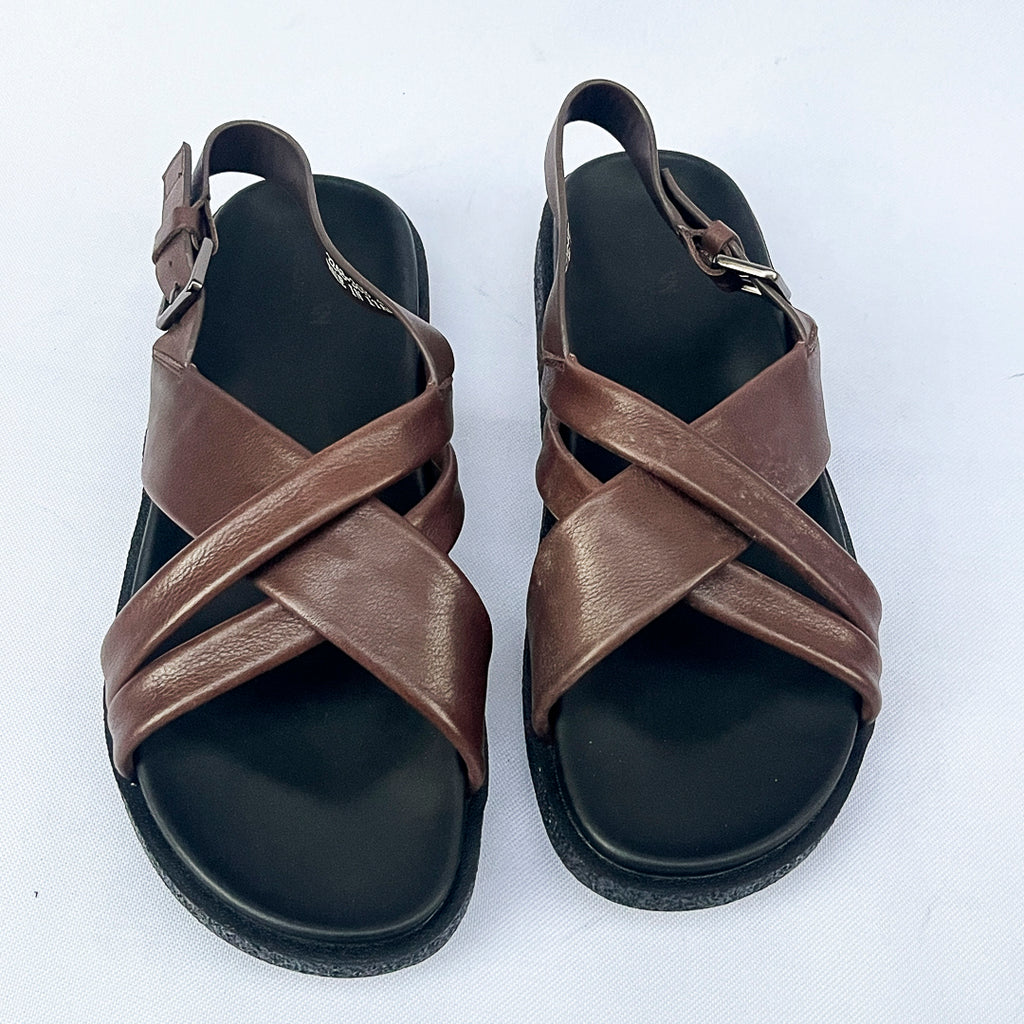 Atlas Cross-Strap Back-Strap Leather Sandal – Dark Brown