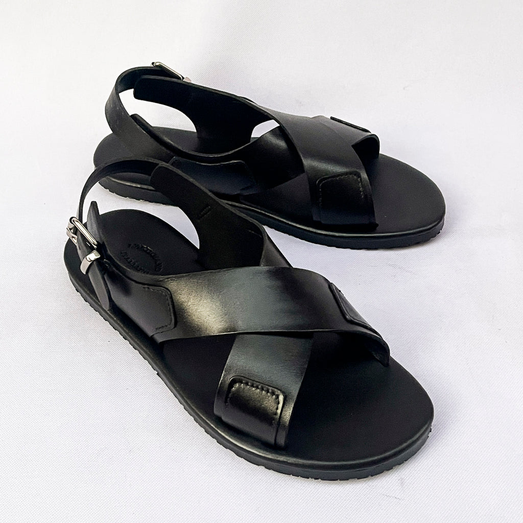 Sorrento Cross-Strap Back-Strap Leather Sandal – Black