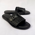 Stellar Studded Monk-Strap Leather Slide – Black