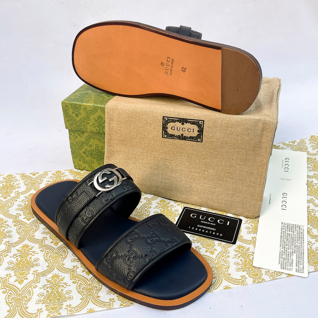 Embossed Double-Strap Slides - Blue