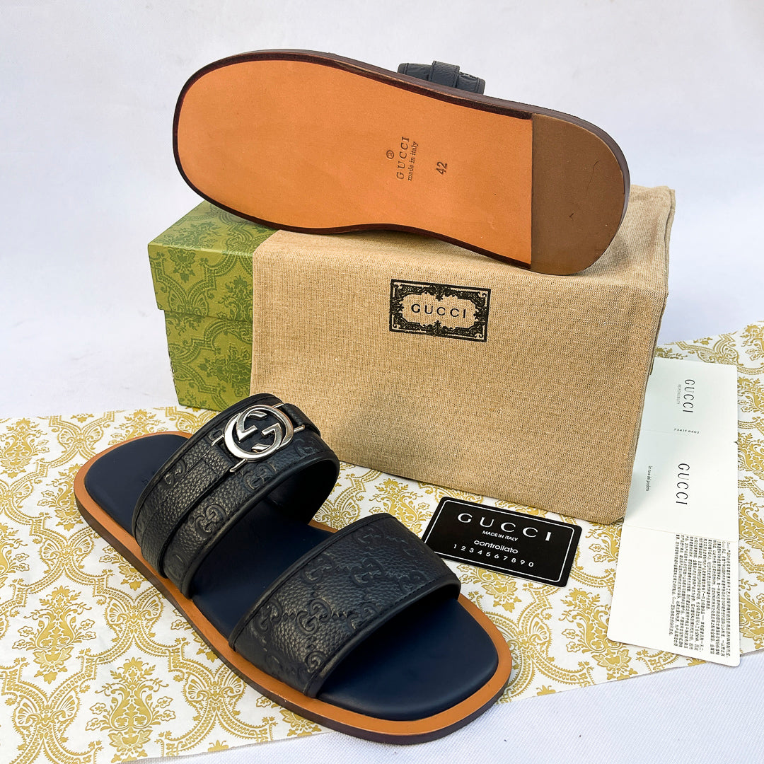 Embossed Double-Strap Slides - Blue