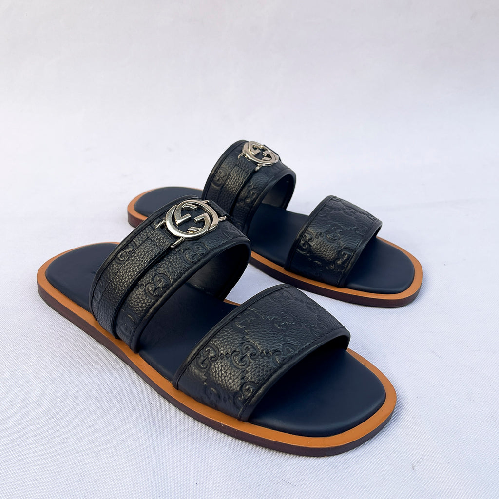 Embossed Double-Strap Slides - Blue