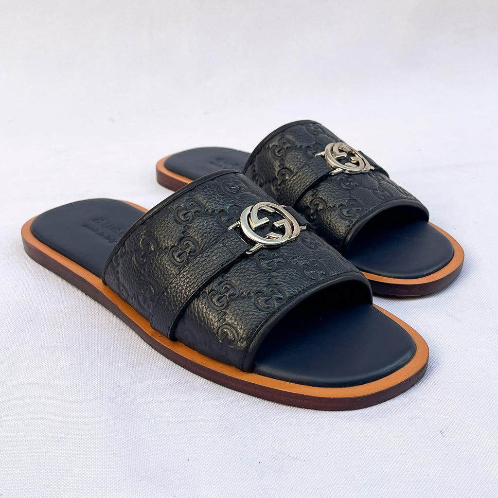 Embossed Single-Strap Slides - Blue