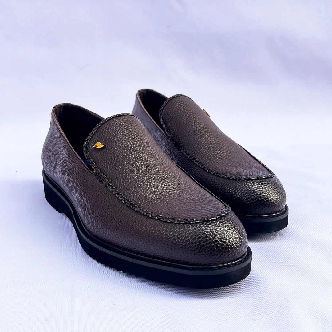 Verona Braided-Stitch Leather Loafer – Light Brown