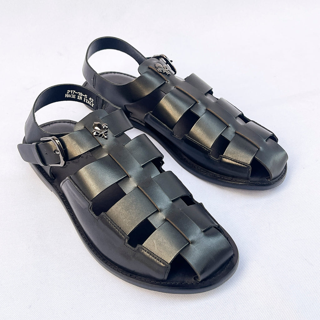 Corsair Woven Leather Fisherman Sandal – Black