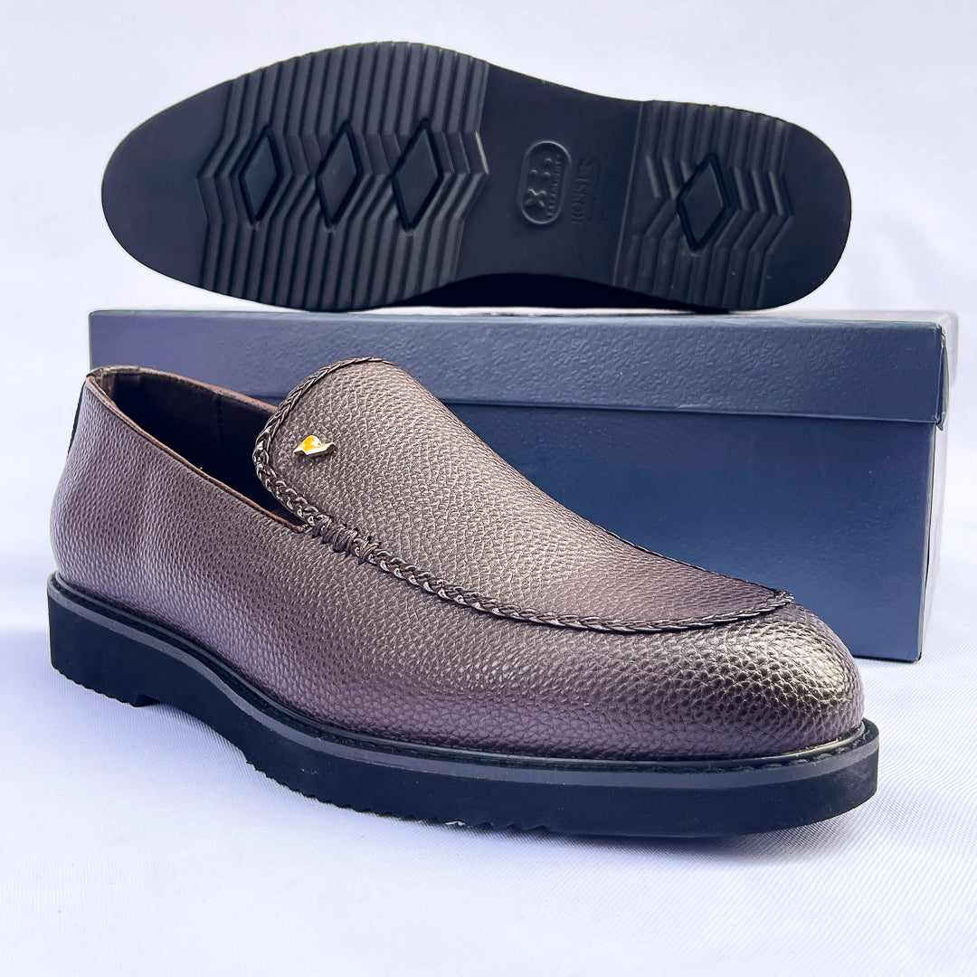 Verona Braided-Stitch Leather Loafer – Light Brown